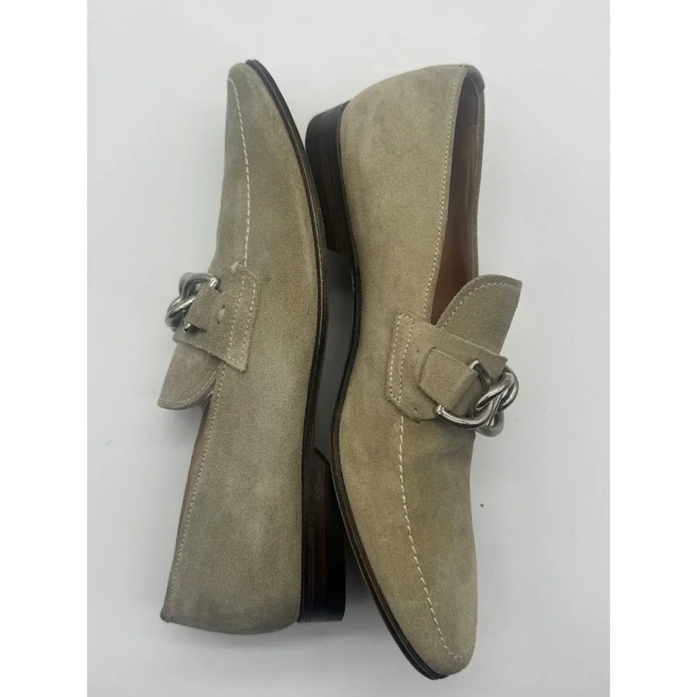 Prada Men Suede Loafers Taupe Grey Chain Detail Made in Italy 0950 5991 Size 6.5